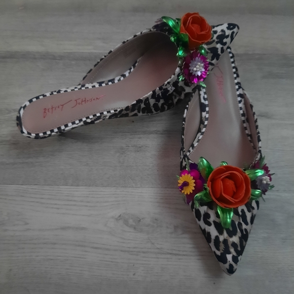 Betsey Johnson Shoes - Betsey Johnson Leopard Heels with Floral Accents